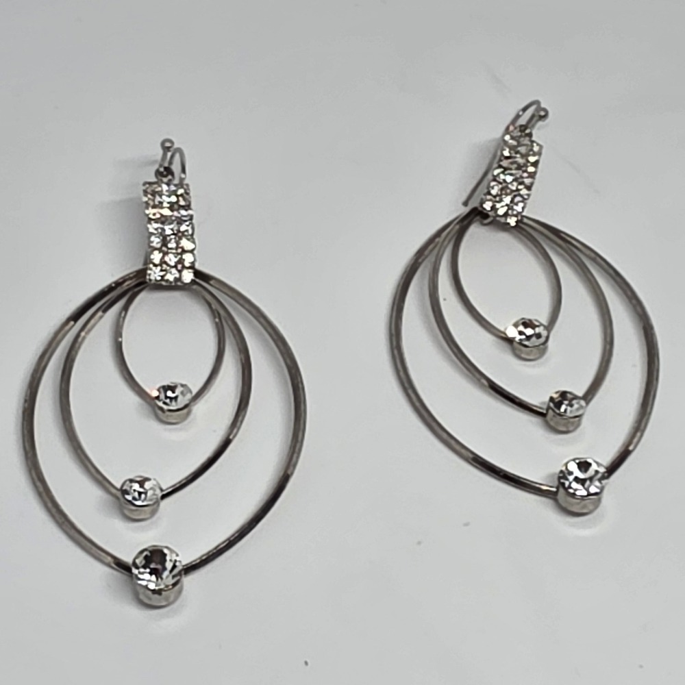 Dangle Earrings Silver Tone Rhinestone Oval Drop Sparkly Women's Jewelry
